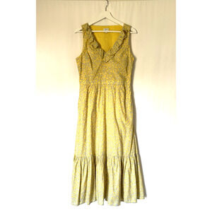 J. Crew Womens Dress Maxi 8 Yellow Long Aline Sleeveless Floral Ruffles